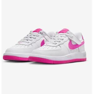 Nike Kids White Laser Fuchsia Force 1 Low EasyOn Shoes Size 9C
